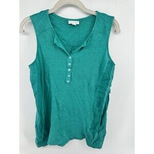 J Jill Love Linen Tank Top Size S Green Sleeveless Button Tunic Relaxed